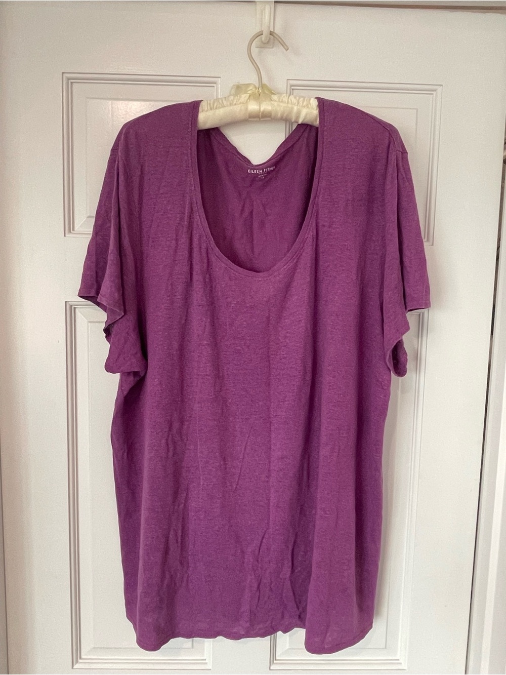 Eileen Fisher 100% Linen Purple Short Sleeve Scoop Neck T Shirt Women’s Size 1X